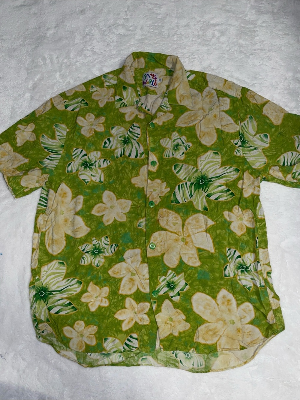 Jams World Green and Cream Floral Short-Sleeve Button-Front Shirt